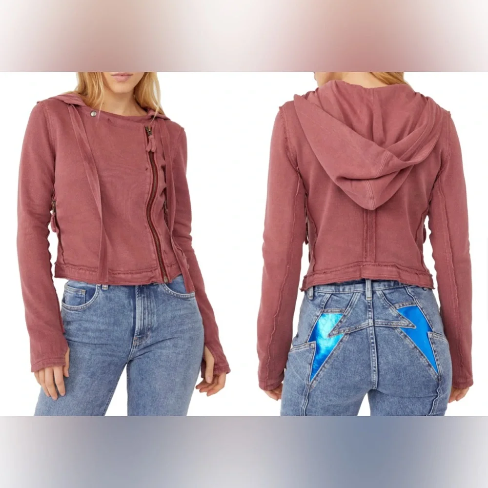 We the Free You asked for it Moto Jacket Pink Size Large